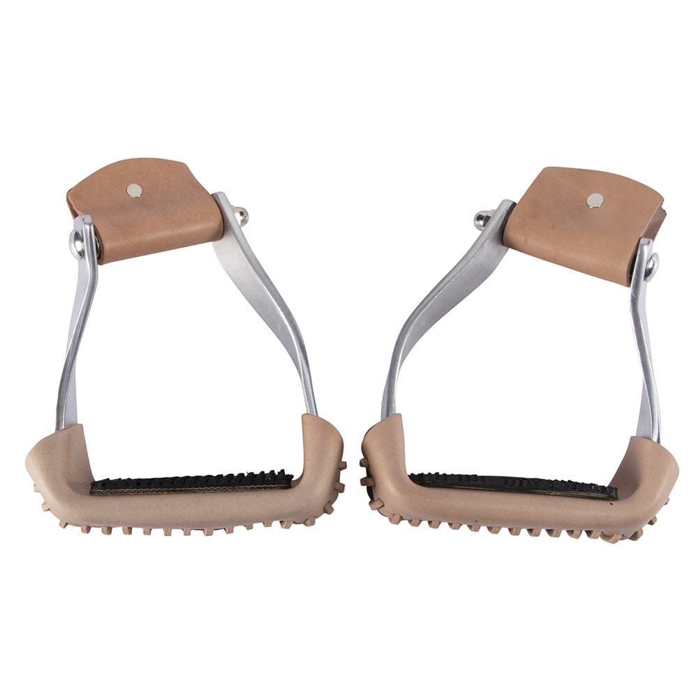 Gympie Saddleworld & Country Clothing Stirrups ONE SIZE Oxbows STR4265 Offset Aluminium w/ leather treads