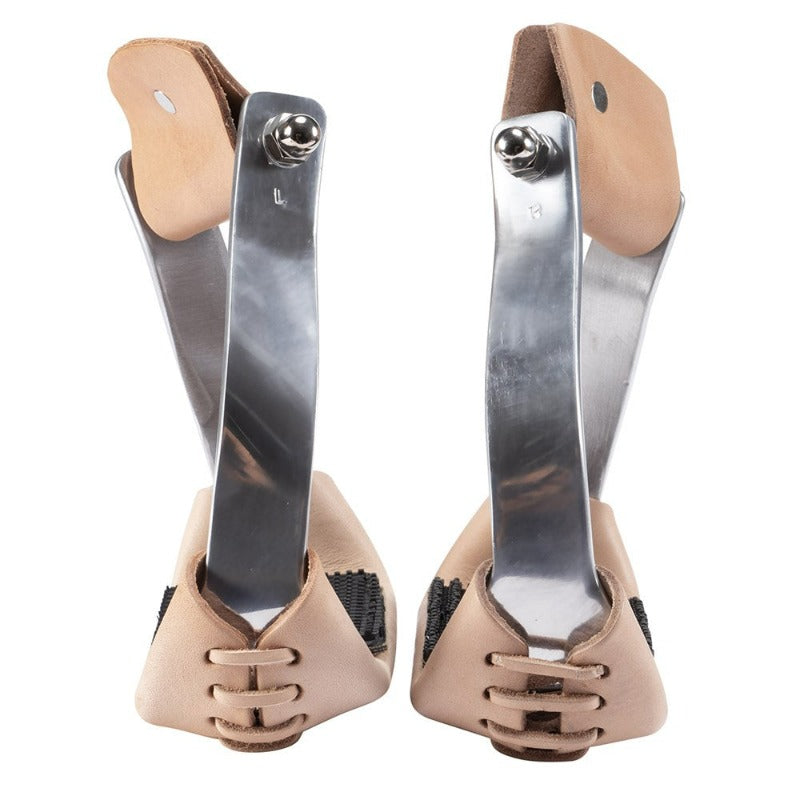 Gympie Saddleworld & Country Clothing Stirrups ONE SIZE Oxbows STR4265 Offset Aluminium w/ leather treads