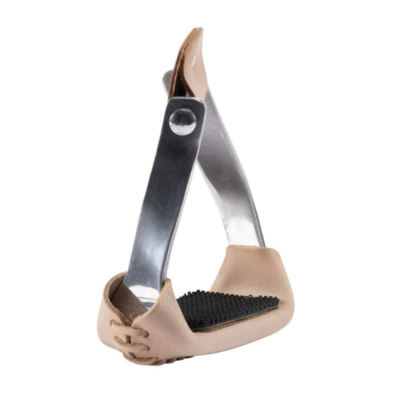 Gympie Saddleworld & Country Clothing Stirrups ONE SIZE Oxbows STR4265 Offset Aluminium w/ leather treads