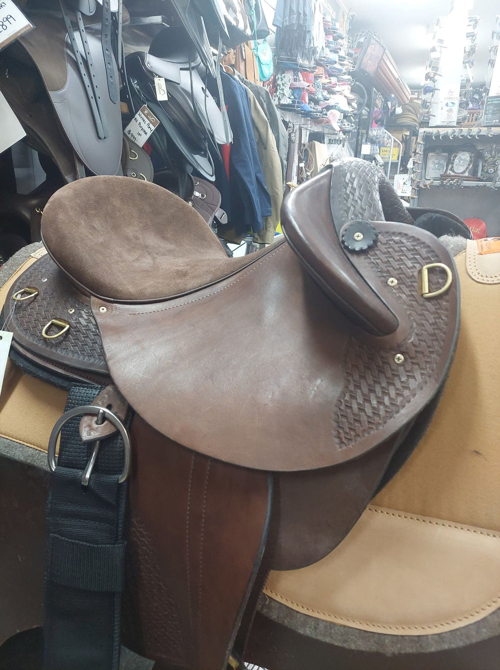 Southern Cross Saddles 16.5in SQHB / Brown Southern Cross Competition Half Breed Saddle with Basket Weave Stamp