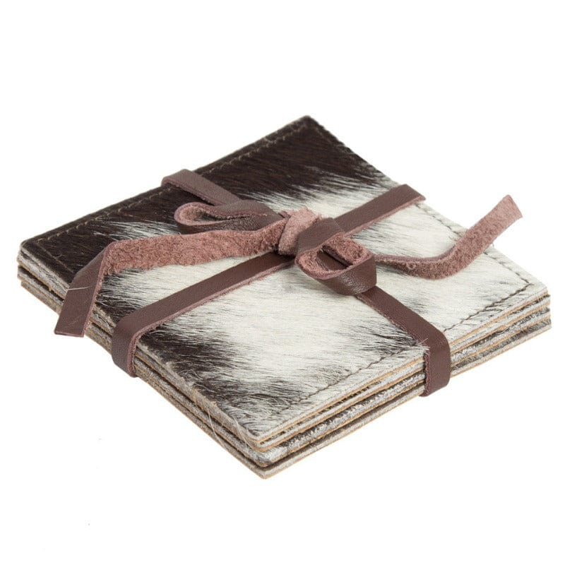 The Design Edge Gifts & Homewares Brown/White Cowhide Coasters Set of 4 (CACOS)