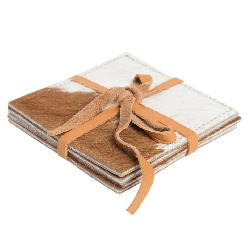 The Design Edge Gifts & Homewares Tan/White Cowhide Coasters Set of 4 (CACOS)
