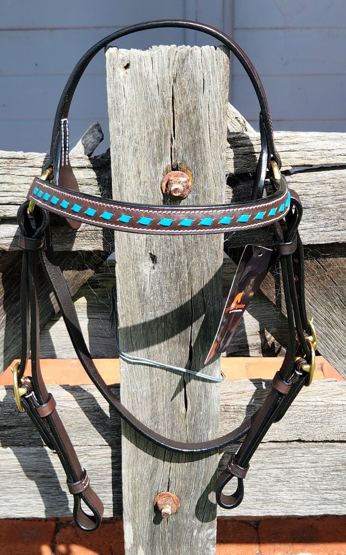Top Rail Equine Bridles Cob Toprail Bridle Barcoo with Turquoise Stitch (HS-052B-TQ-HB)
