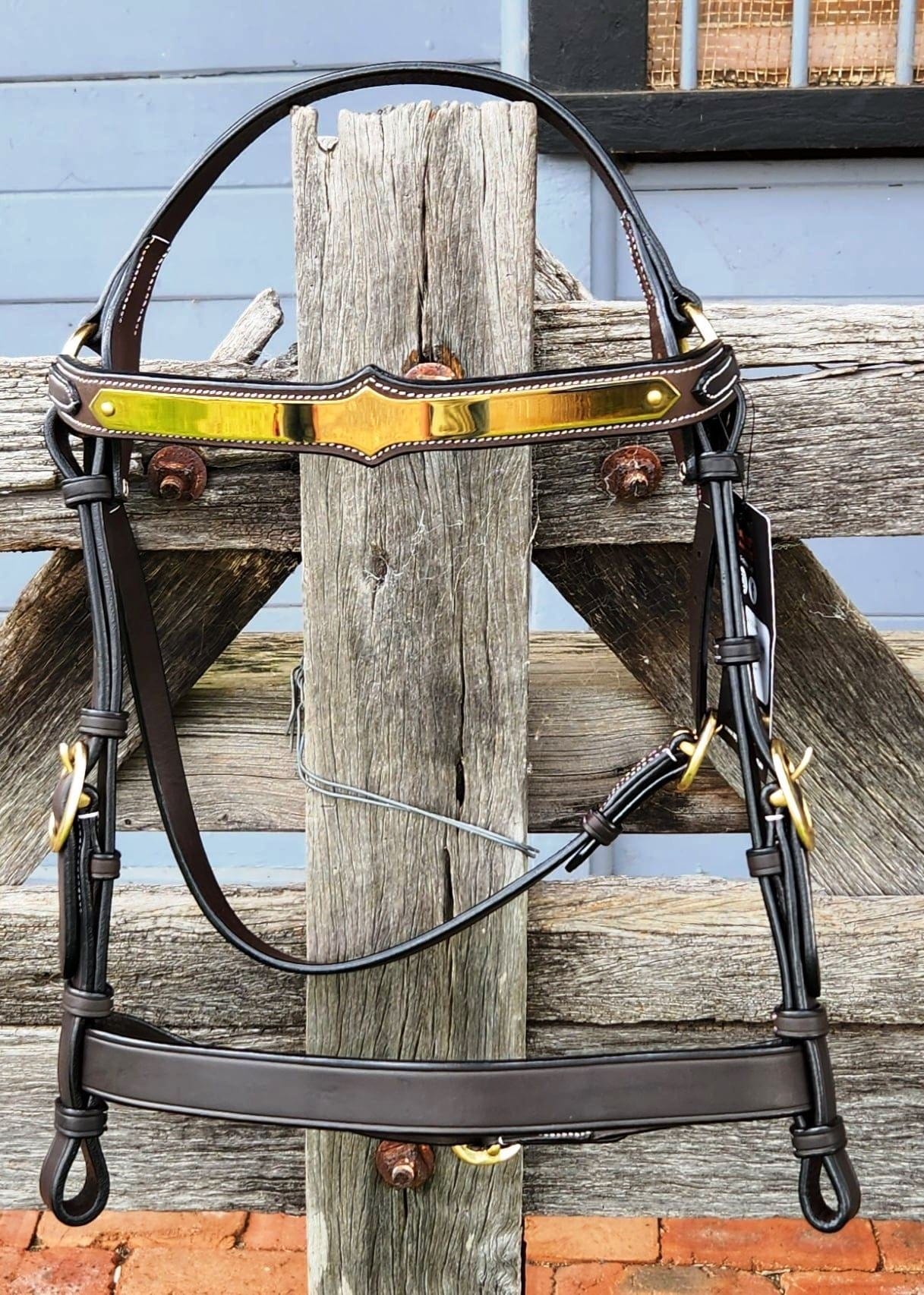 Top Rail Equine Bridles Cob Toprail Bridle Brass Plated Plain Brown (HS-SH-522-HB)