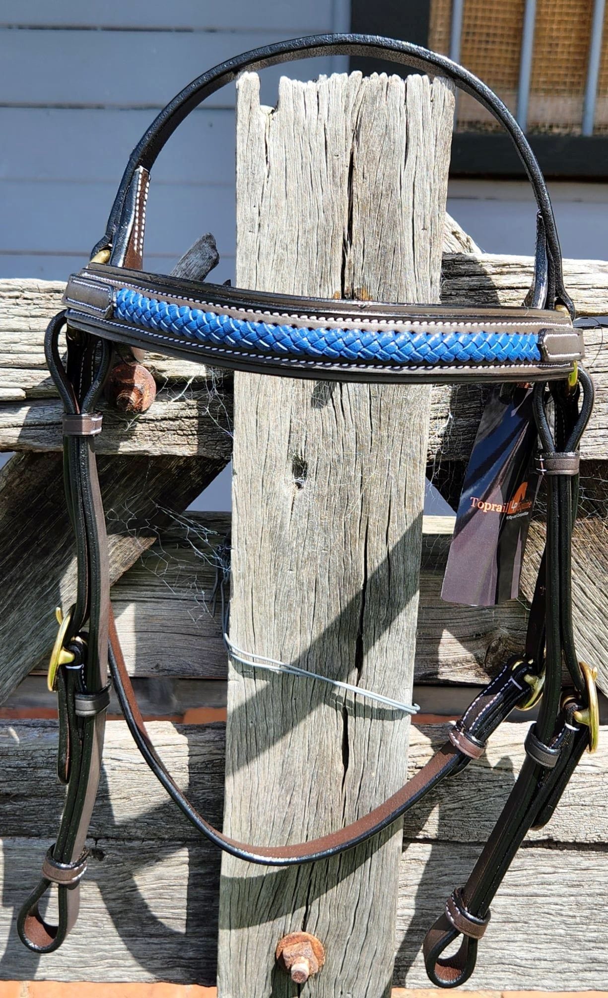 Top Rail Equine Bridles Cob Toprail Bridle with Blue Plait browband (HS-001-RB-HB)