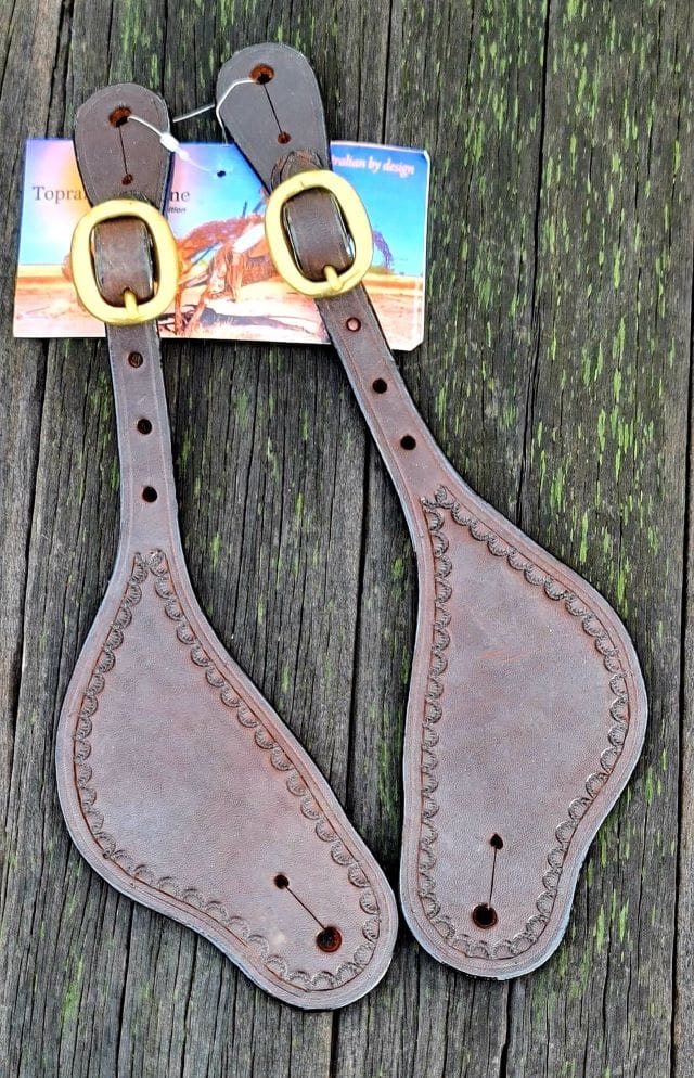 Top Rail Equine Spur Straps Brown Spur Straps Top Rail Engraved (SPS-305)