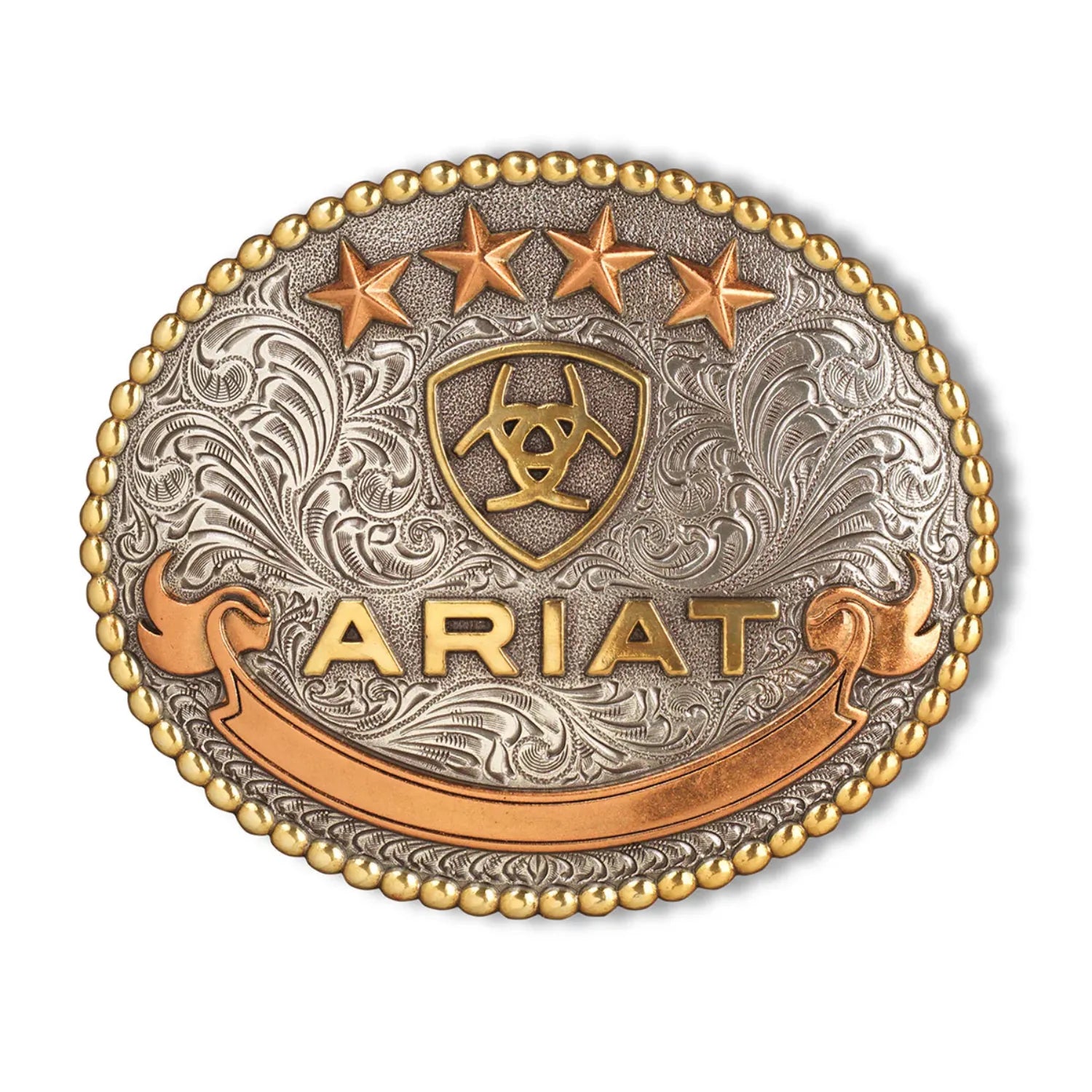 Ariat Belt Accessories Aged Silver/Aged Gold Ariat Belt Buckle Oval Beaded Edge Logo