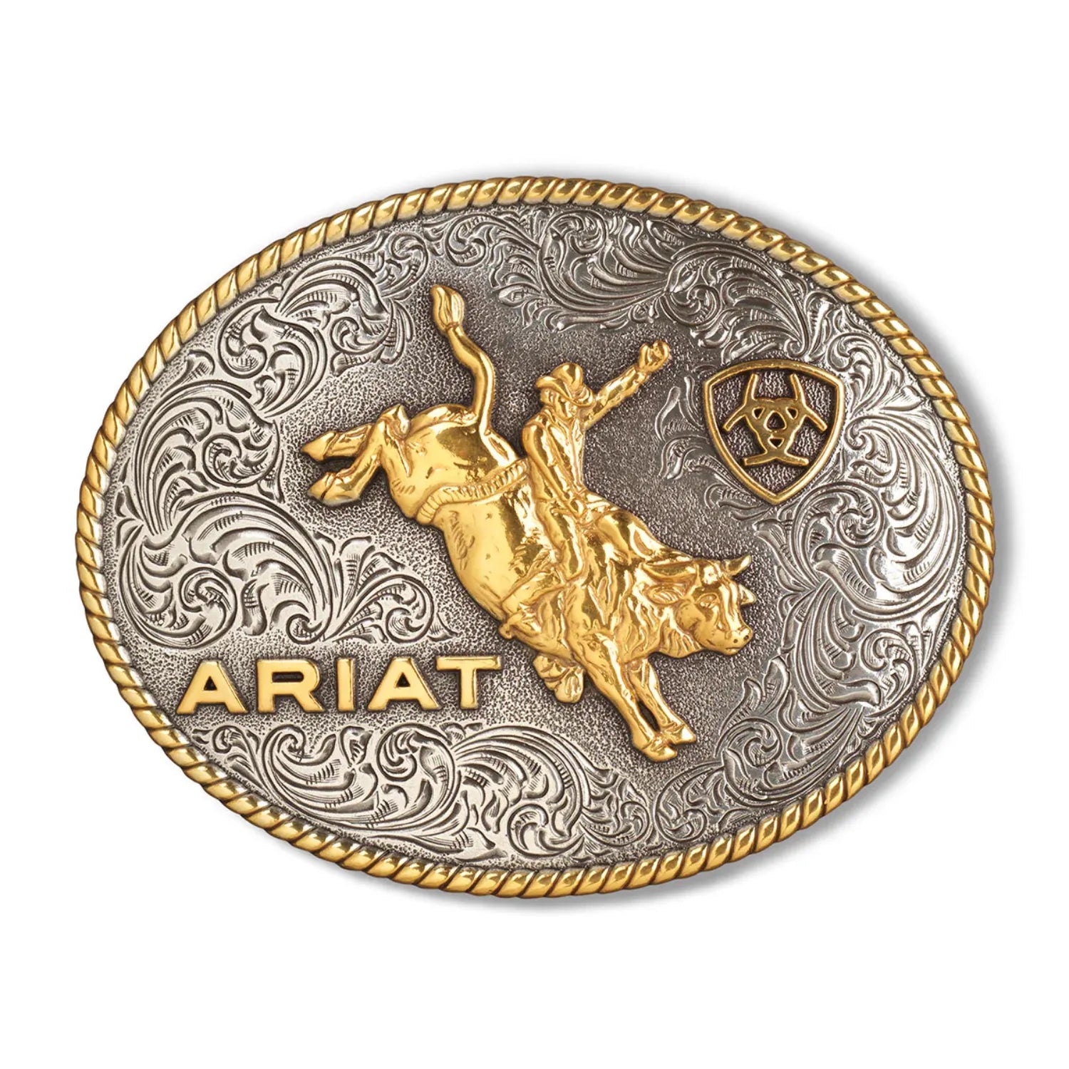 Ariat Belt Accessories Aged Silver/Aged Gold Ariat Belt Buckle Oval Rope Edge Bull Rider