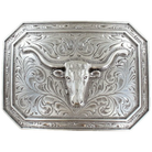 Ariat Belt Accessories Aged Silver Ariat Belt Buckle Rectangle Smooth Edge Longhorn