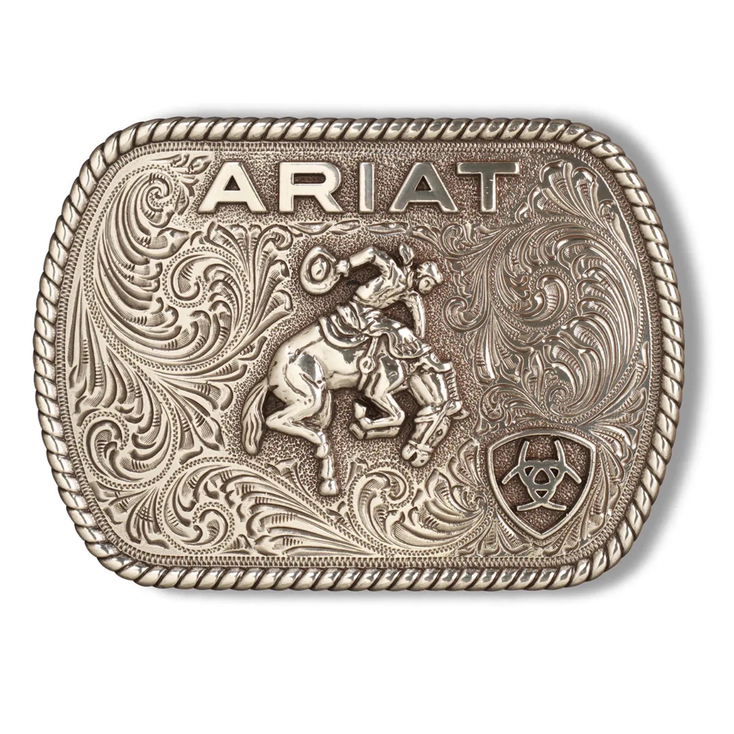 Ariat Belt Accessories Aged Silver Ariat Belt Buckle Rectangle Vintage Saddle Bronc