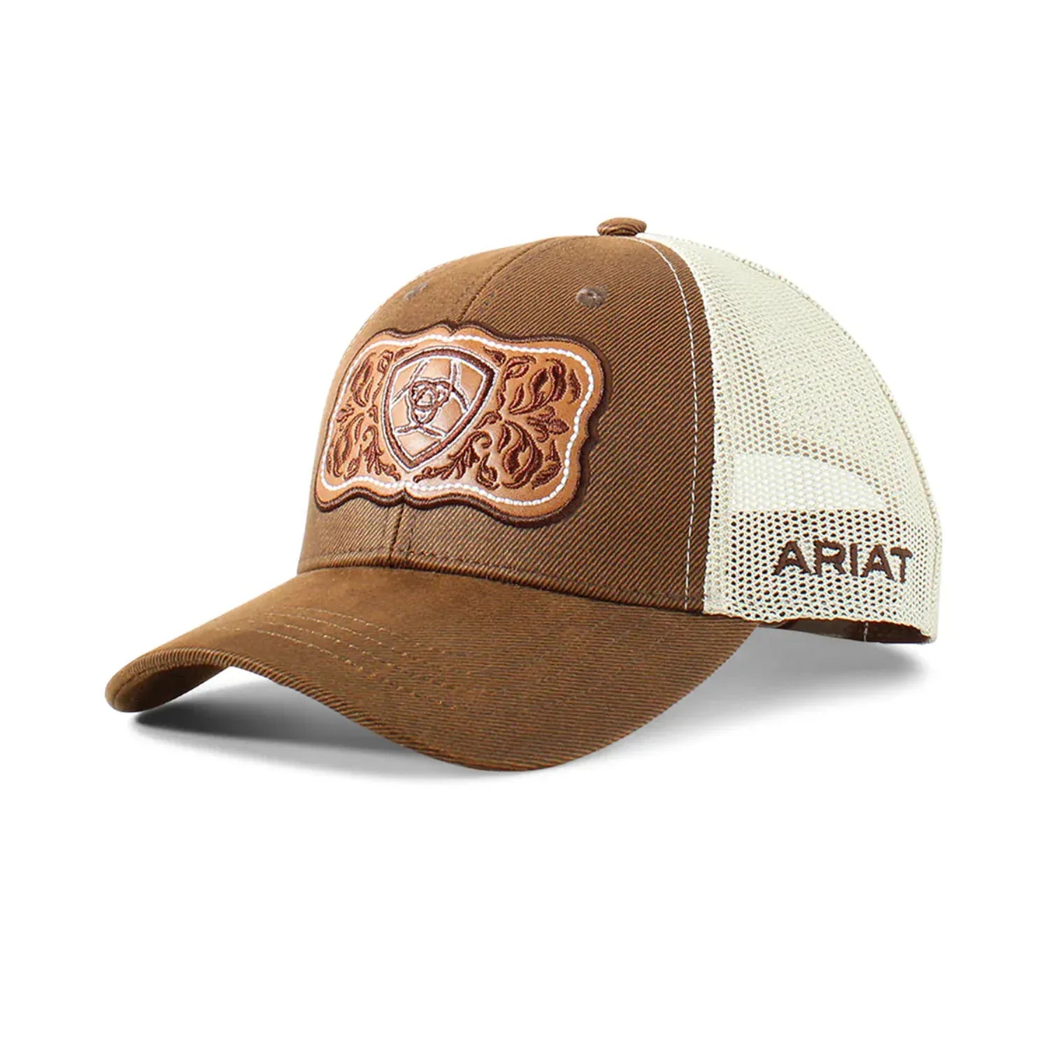 Ariat Caps Brown Ariat Cap Womens Snapback Faux Leather Floral Logo
