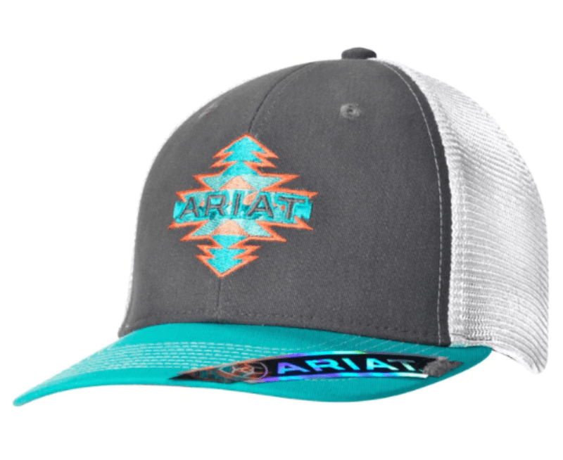 Ariat Caps Charcoal/White/Turquoise Ariat Cap Womens A Fit Aztec Logo