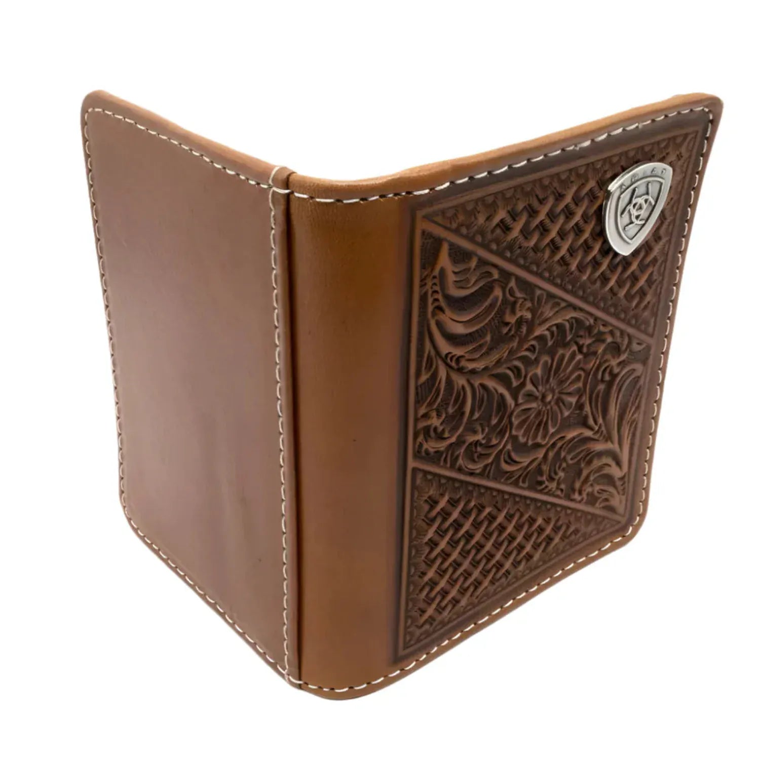 Ariat Handbags - Wallets Tan Ariat Wallet Bi Fold Beasket Weave Floral Shield