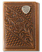 Ariat Handbags - Wallets Tan Ariat Wallet Tri Fold Basket Weave Floral Shield