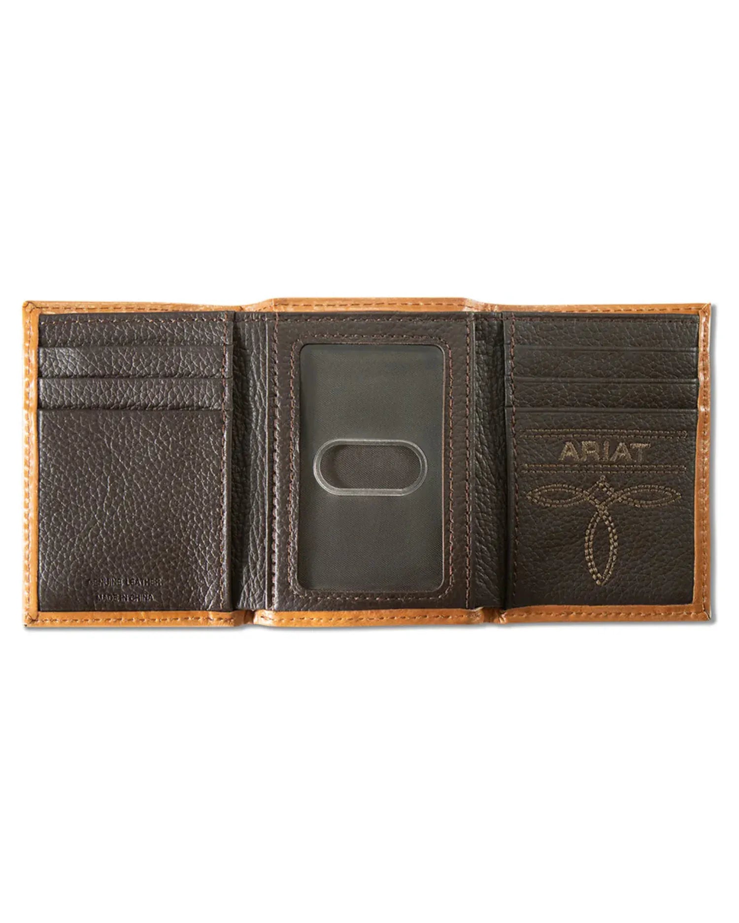 Ariat Handbags - Wallets Tan Ariat Wallet Tri Fold Basket Weave Floral Shield