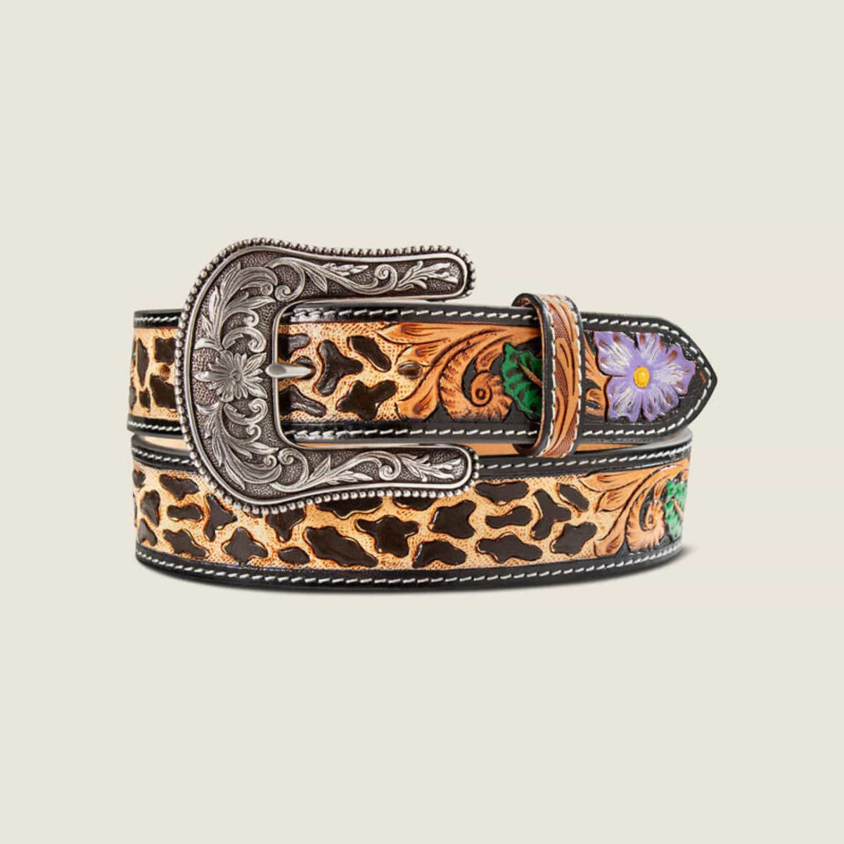 Ariat Kids Belts 24in / Brown/Multicolour Ariat Belt Girls Cheetah Print with Flowers