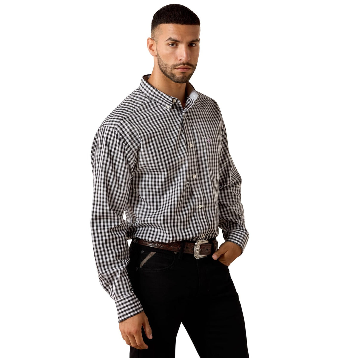 Ariat Mens Shirts S / Black Plaid Ariat Shirt Mens Wrinkle Free Langston Classic Fit