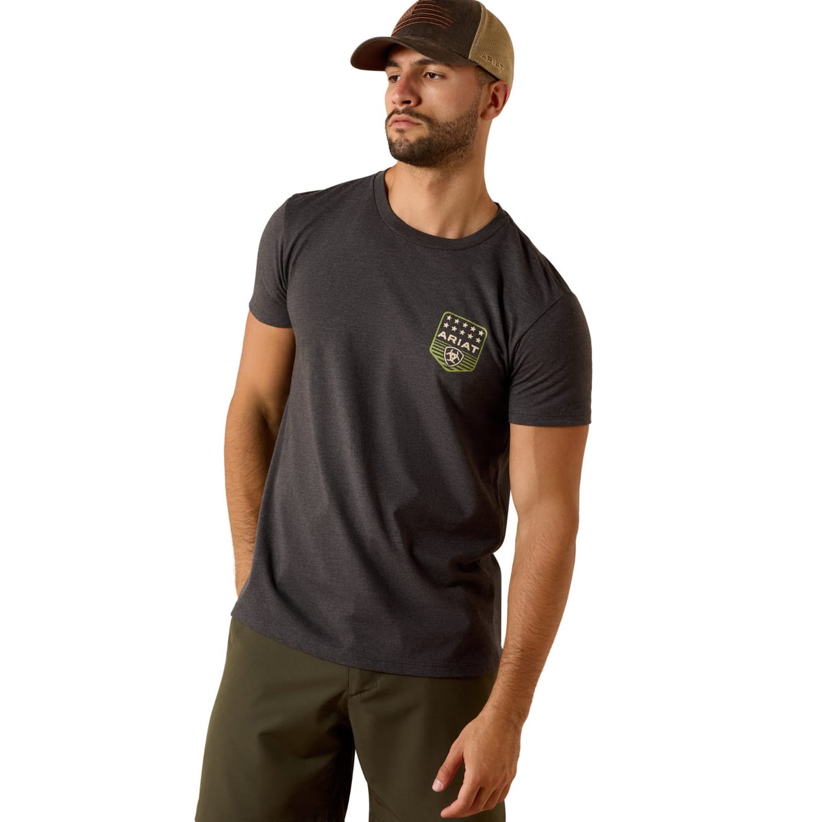Ariat Mens Shirts S / Charcoal Heather Ariat Tee Mens Stripe Patriotic Badge