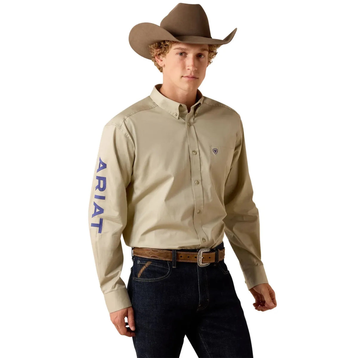 Ariat Mens Shirts S / Khaki/Navy Ariat Shirt Mens Team Logo Lightweight Twill Classic Fit
