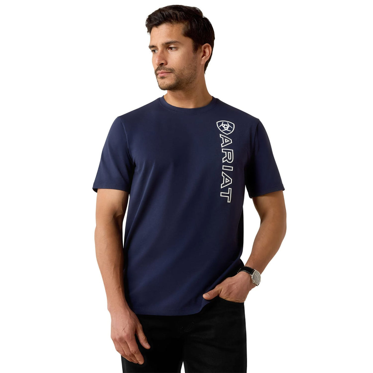 Ariat Mens Shirts S / Navy Ariat Tee Mens Vertical Logo