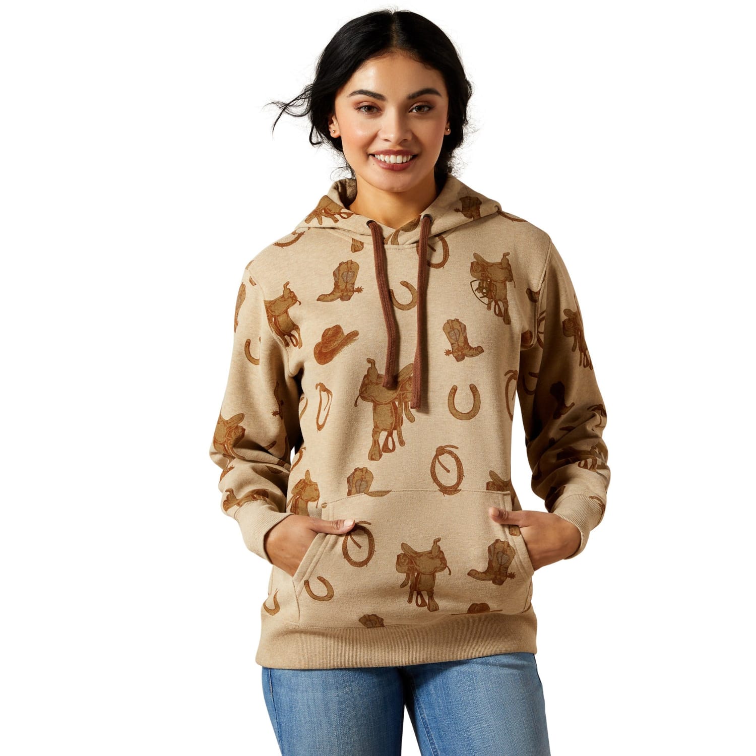 Ariat Womens Jumpers- Jackets - Vests XS / Tan Heather Ariat Jumper Womens Logo 2.0 Savannah Print