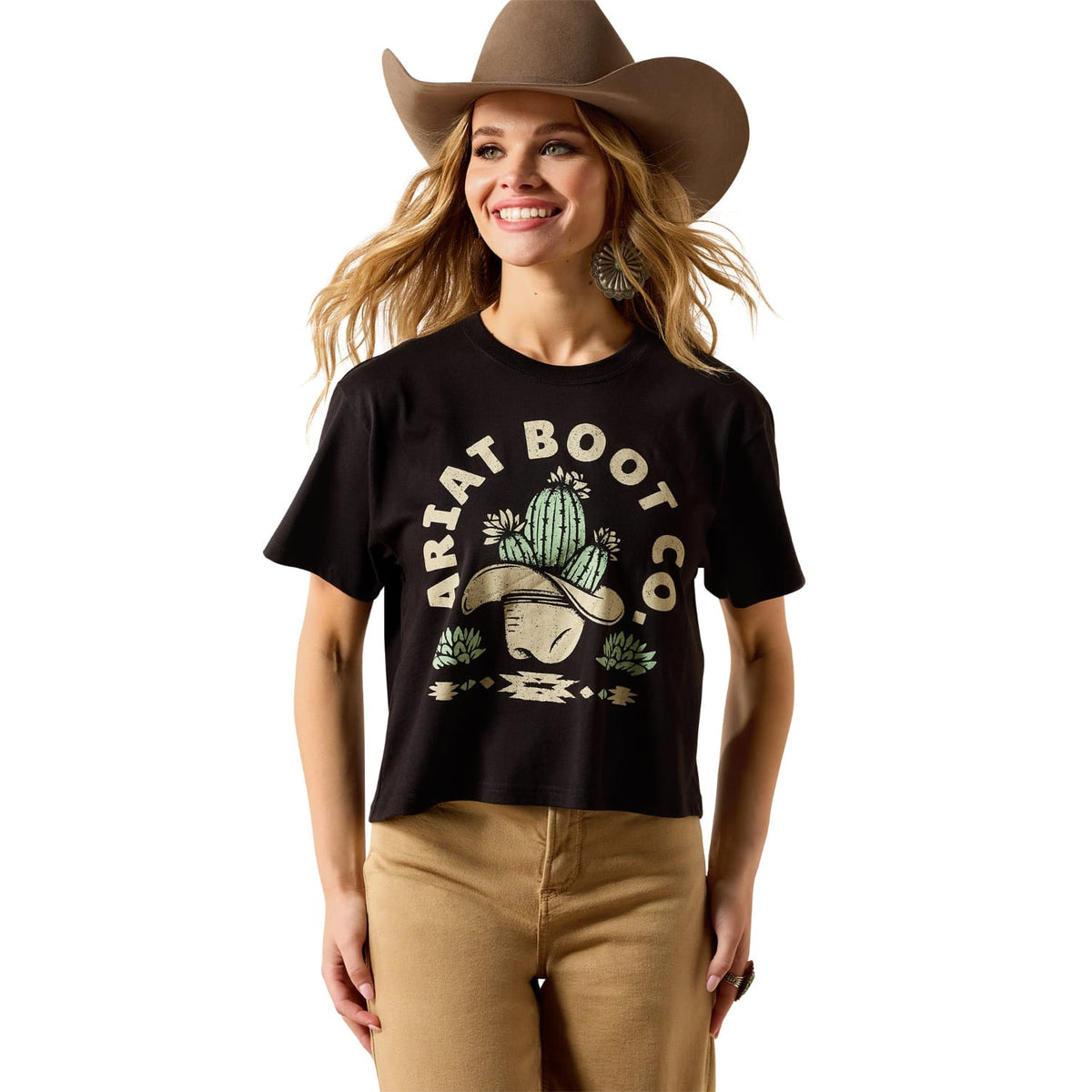 Ariat Womens Shirts XS / Black Ariat Tee Womens Cacti Cowboy Hat