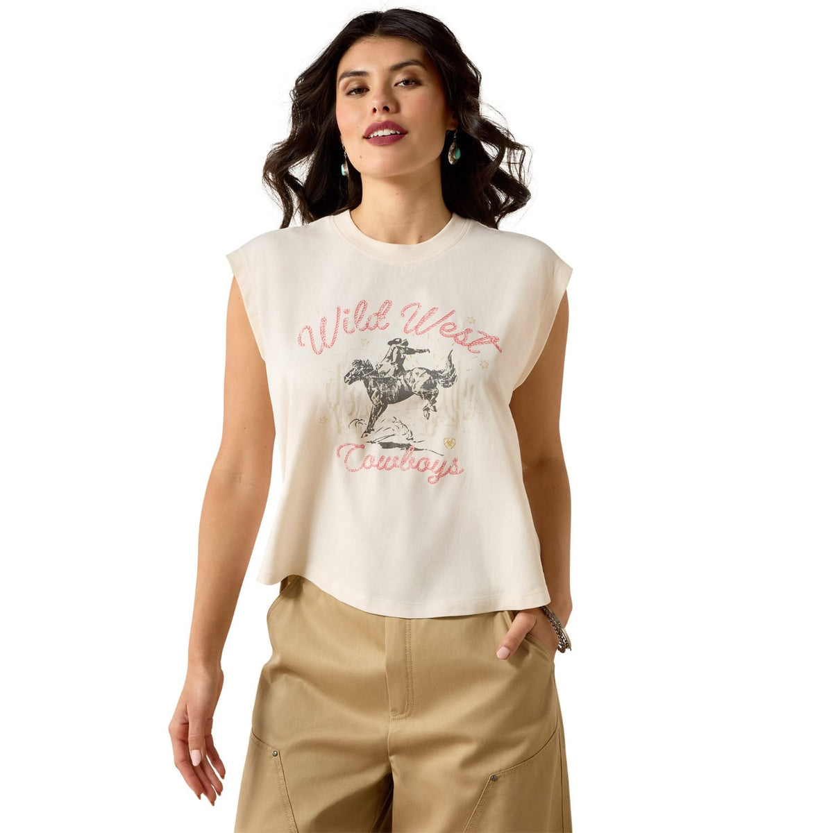 Ariat Womens Shirts XS / Sea Salt Ariat Tee Womens Wild West Cropped