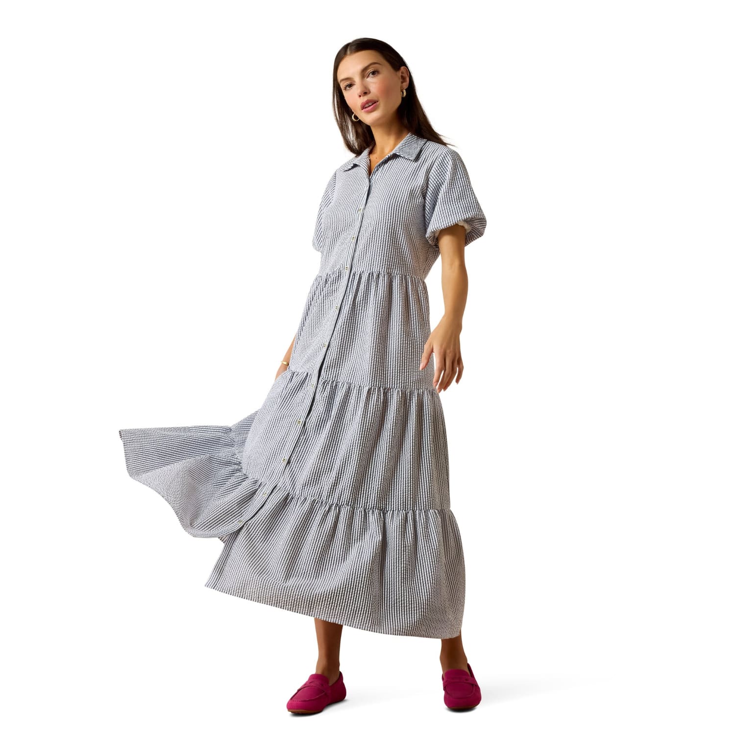 Ariat Womens Shorts- Skirts - Dresses XS / Navy/White Ariat Dress Womens Dovestone Pinstripe