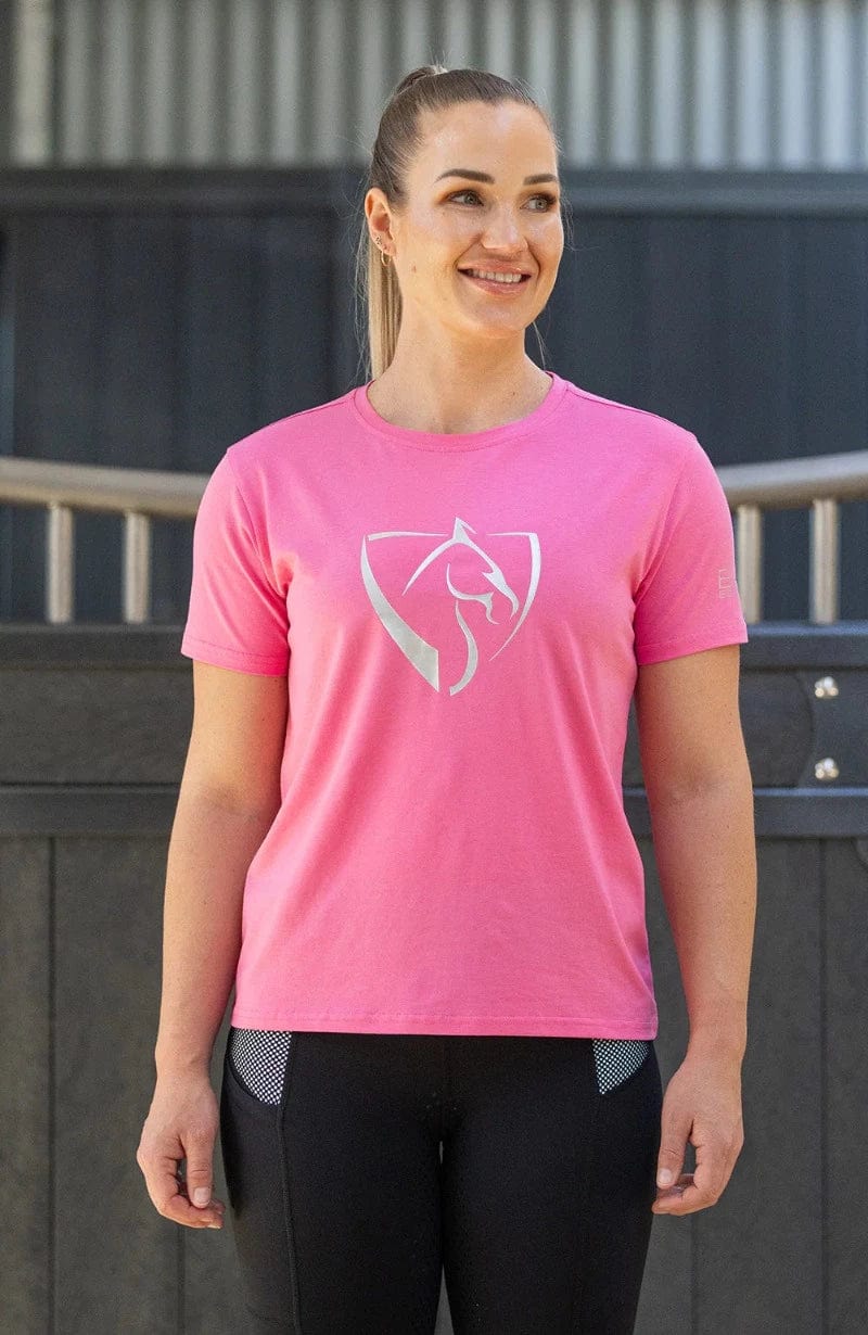 Bare Equestrian Kids Riding Tops & Jackets 10-12 Bare Equestrian Youth T-Shirt Barbie Pink with Silver Logo