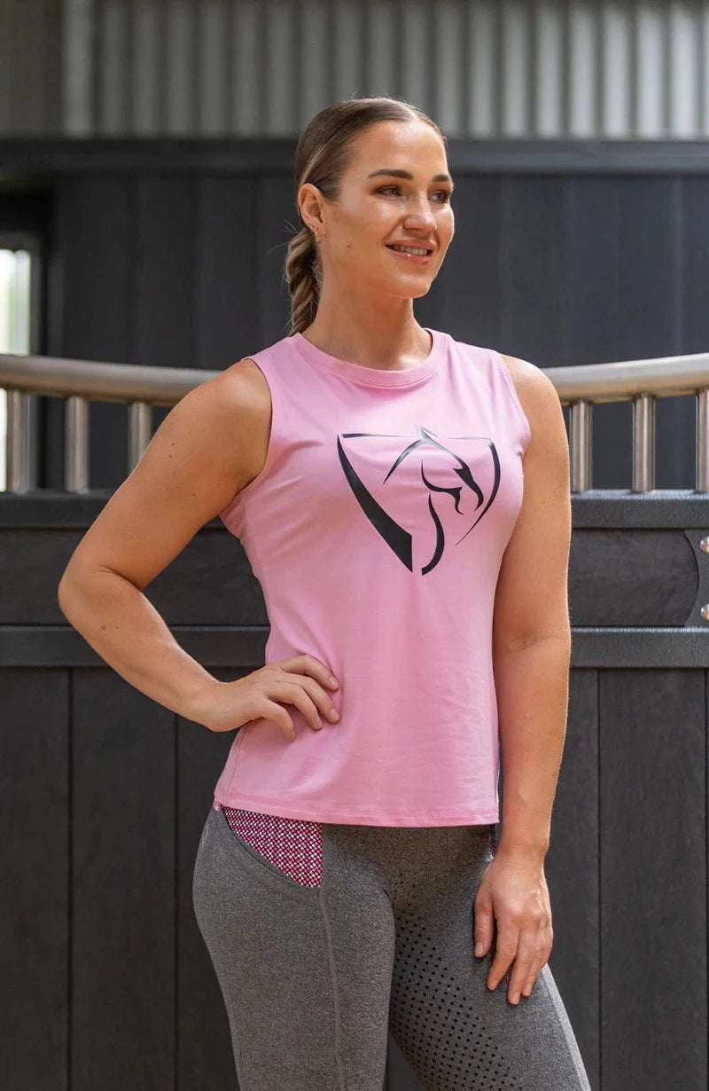 Bare Equestrian Womens Riding Tops & Jackets Bare Equestrian Womens Pink Tank Top with Black Logo