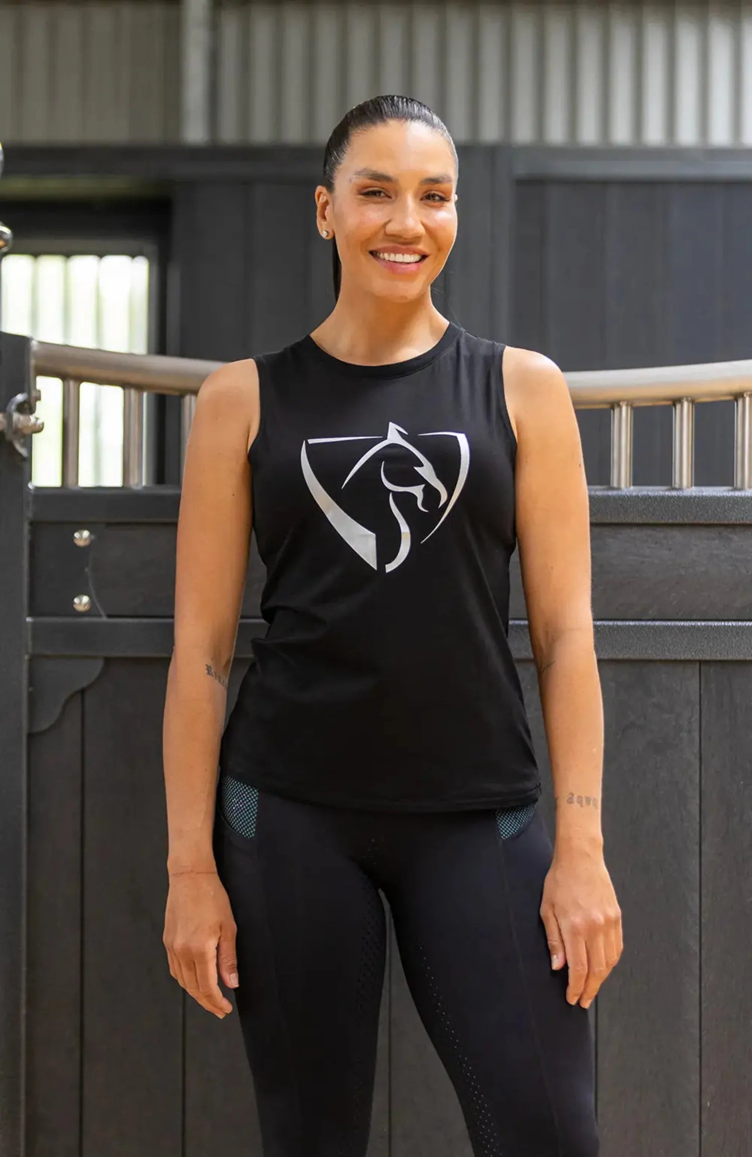 Bare Equestrian Womens Shirts L / Black Bare Equestrian Womens Black & Silver Logo Tank Top