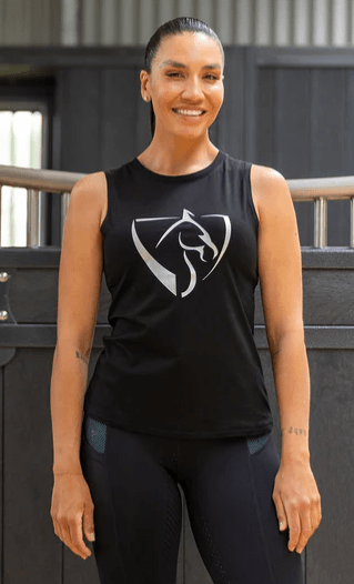 Bare Equestrian Womens Tops XS / Black Bare Equestrian Womens Black & Silver Logo Tank Top