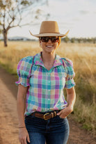 Black Colt Womens Shirts 06 / Pastel Check Black Colt Shirt Womens Short Sleeve