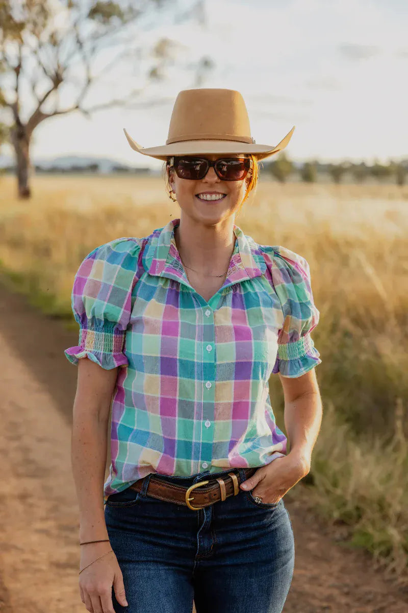 Black Colt Womens Shirts 06 / Pastel Check Black Colt Shirt Womens Short Sleeve