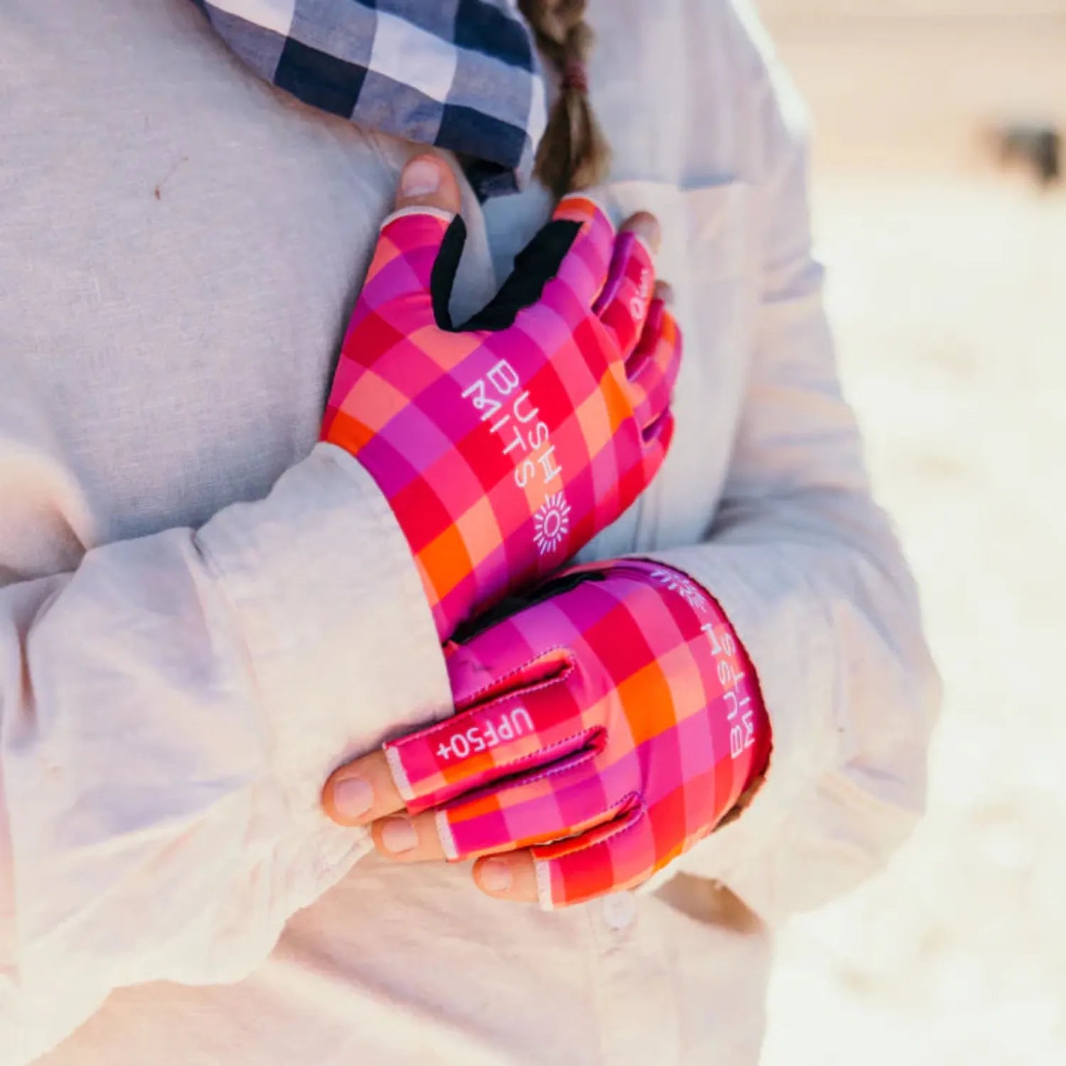 Bush Mits Gloves Bush Mits Gloves Extended Sleeves Gingham