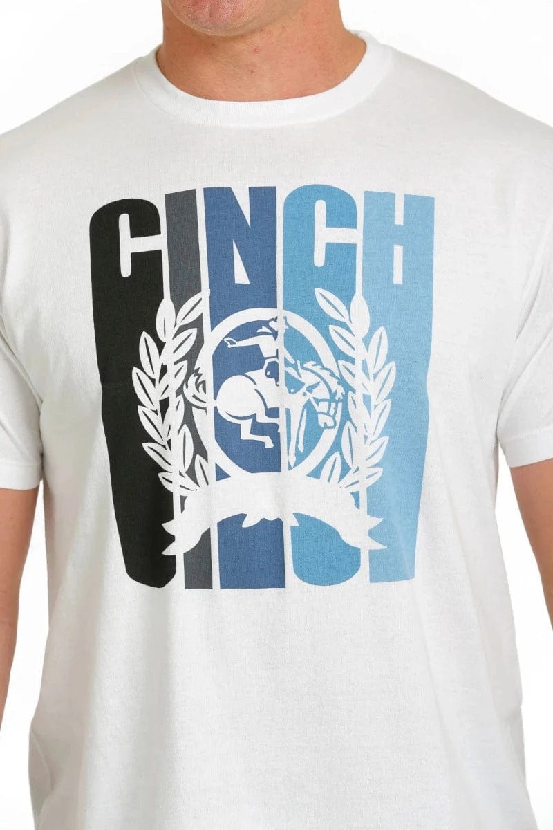 Cinch Mens Tops S Cinch Mens T-Shirt White with Blue Logo
