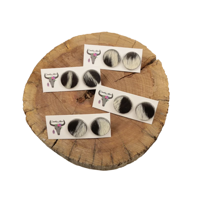 Country Allure Jewellery 20mm / Black/ White Country Allure Patch Studs 20mm (CACOWHIDESTUDPATCH)