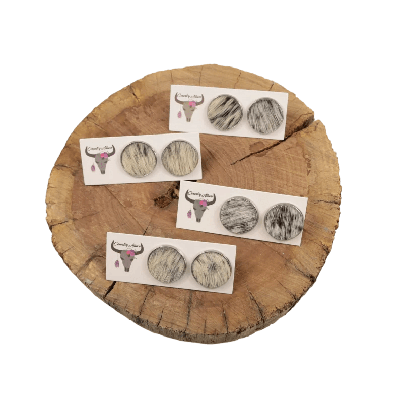Country Allure Jewellery 20mm / Black/ White Country Allure Salt & Pepper Studs 20mm (CACOWHIDESTUDS&P)