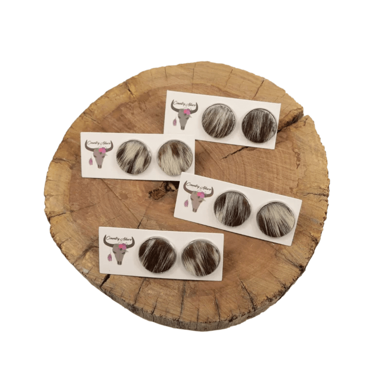 Country Allure Jewellery 20mm / Brown/ White Country Allure Salt & Pepper Studs 20mm (CACOWHIDESTUDS&P)