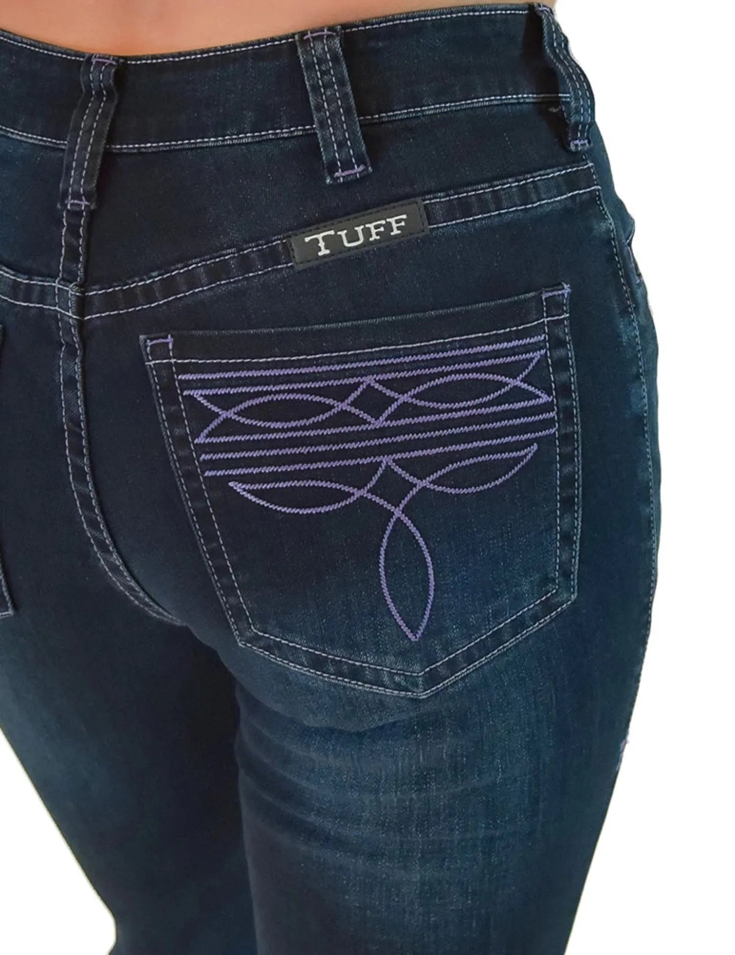 Cowgirl Tuff Womens Jeans 24x33 / Dark Wash Cowgirl Tuff Jeans Womens Purple Bootstitch Trouser High Rise