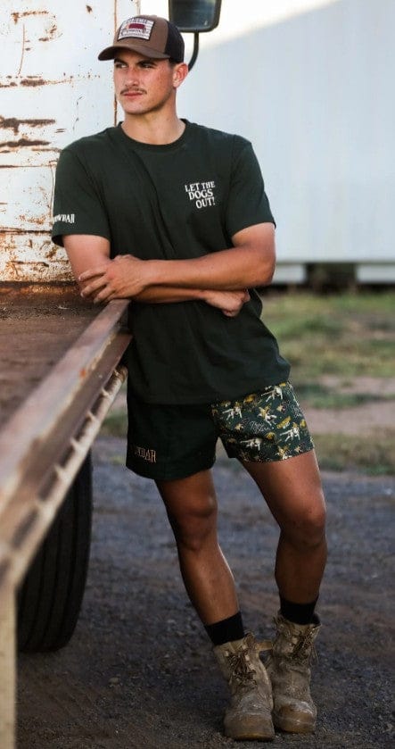 Crowbar Mens Shorts Crowbar Mens Pauly Shorts Harlequin Drill Heriatge Green & Chainsaw