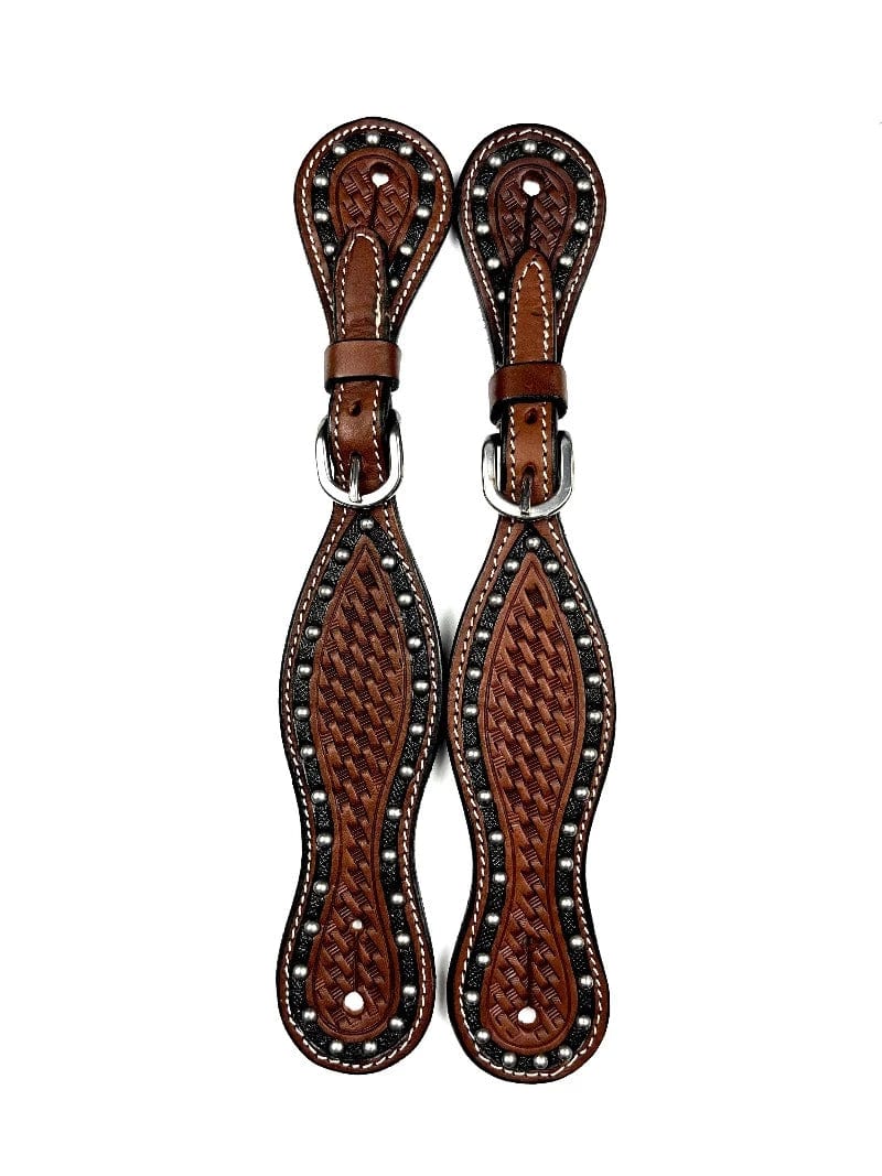 Ezy Ride Spur Straps Chestnut Ezy Ride Spur Straps with Basket Stamp and Border Dots Two Tone (NE-AE-162)