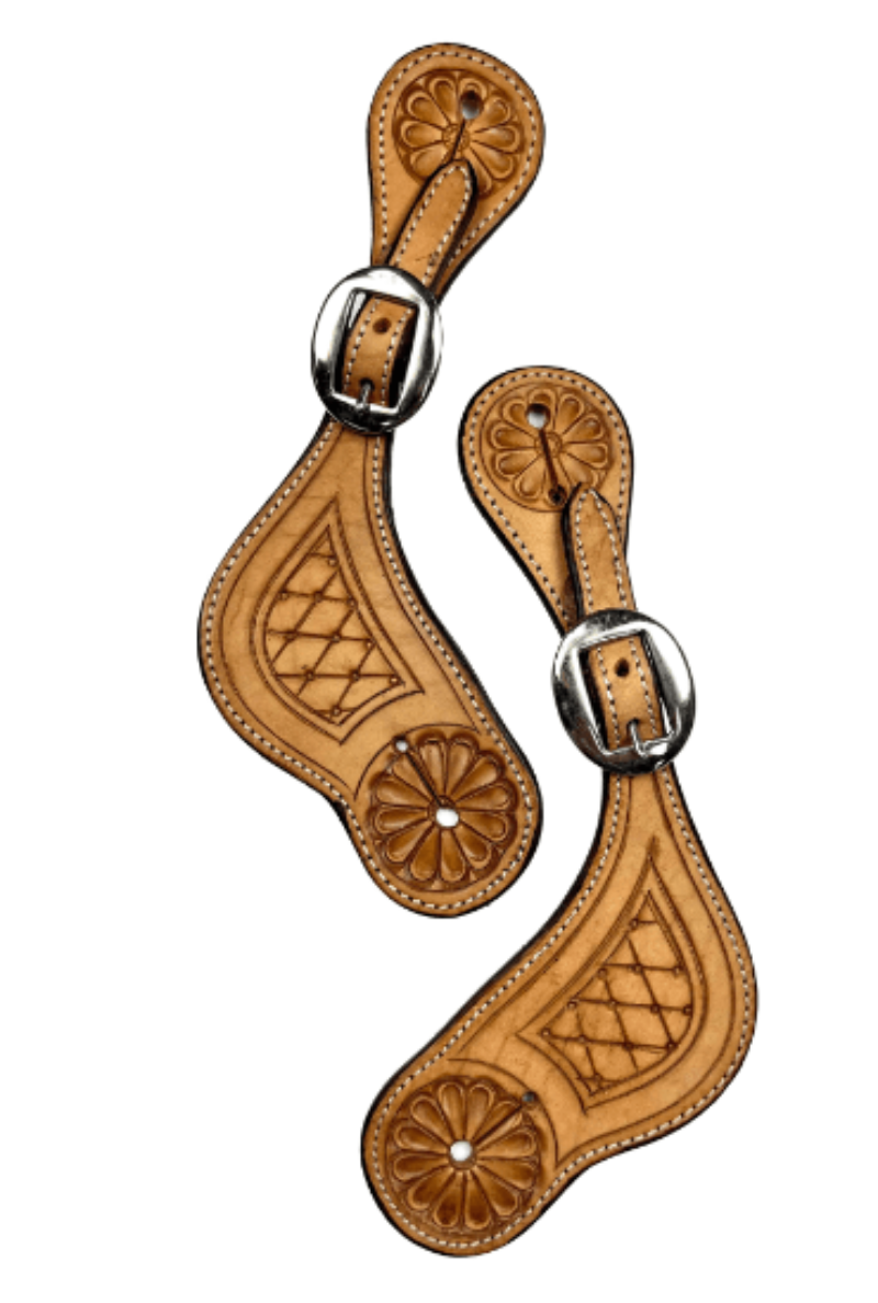 Ezy Ride Spur Straps Natural Ezy Ride Spur Straps Shaped with Diamond Stamping and Flowers