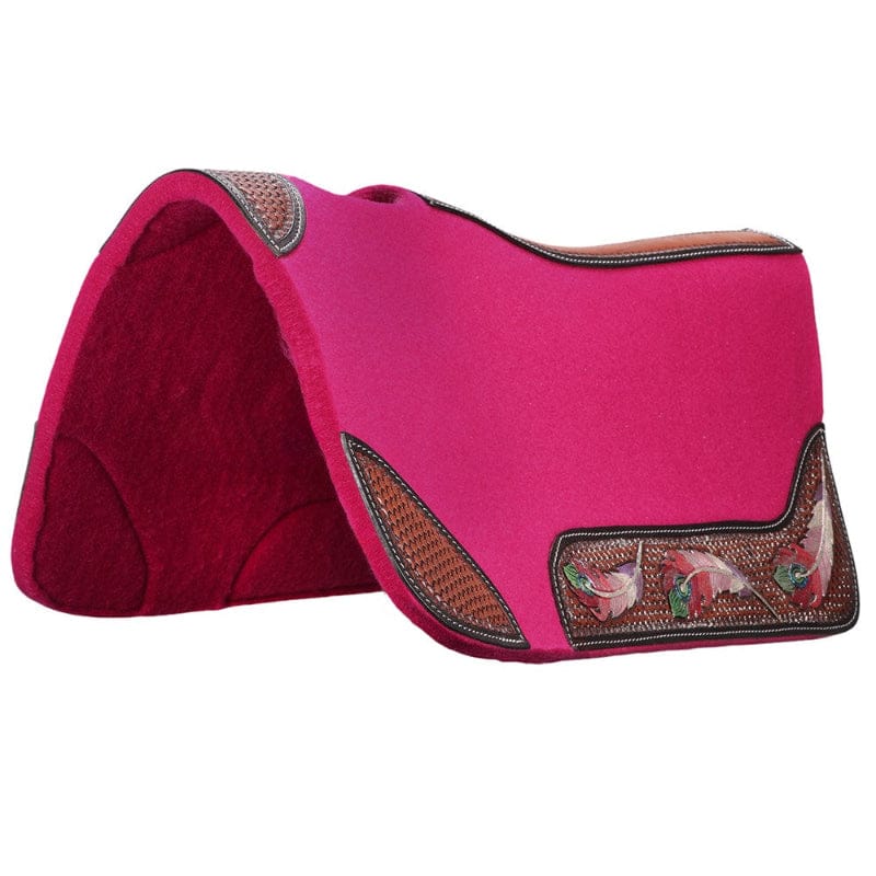 Fort Worth Saddle Pads Western 30x30in / Pink Fort Worth Saddle Pad Feather Tooled Felt