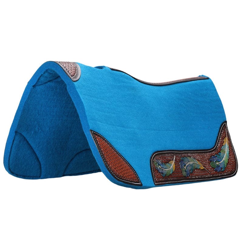 Fort Worth Saddle Pads Western 30x30in / Turquoise Fort Worth Saddle Pad Feather Tooled Felt