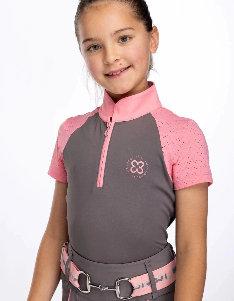 Giddy Up Girl Kids Riding Tops - Jackets 04 / Pink/Grey Giddy Up Girl Shirt Girls Ivy