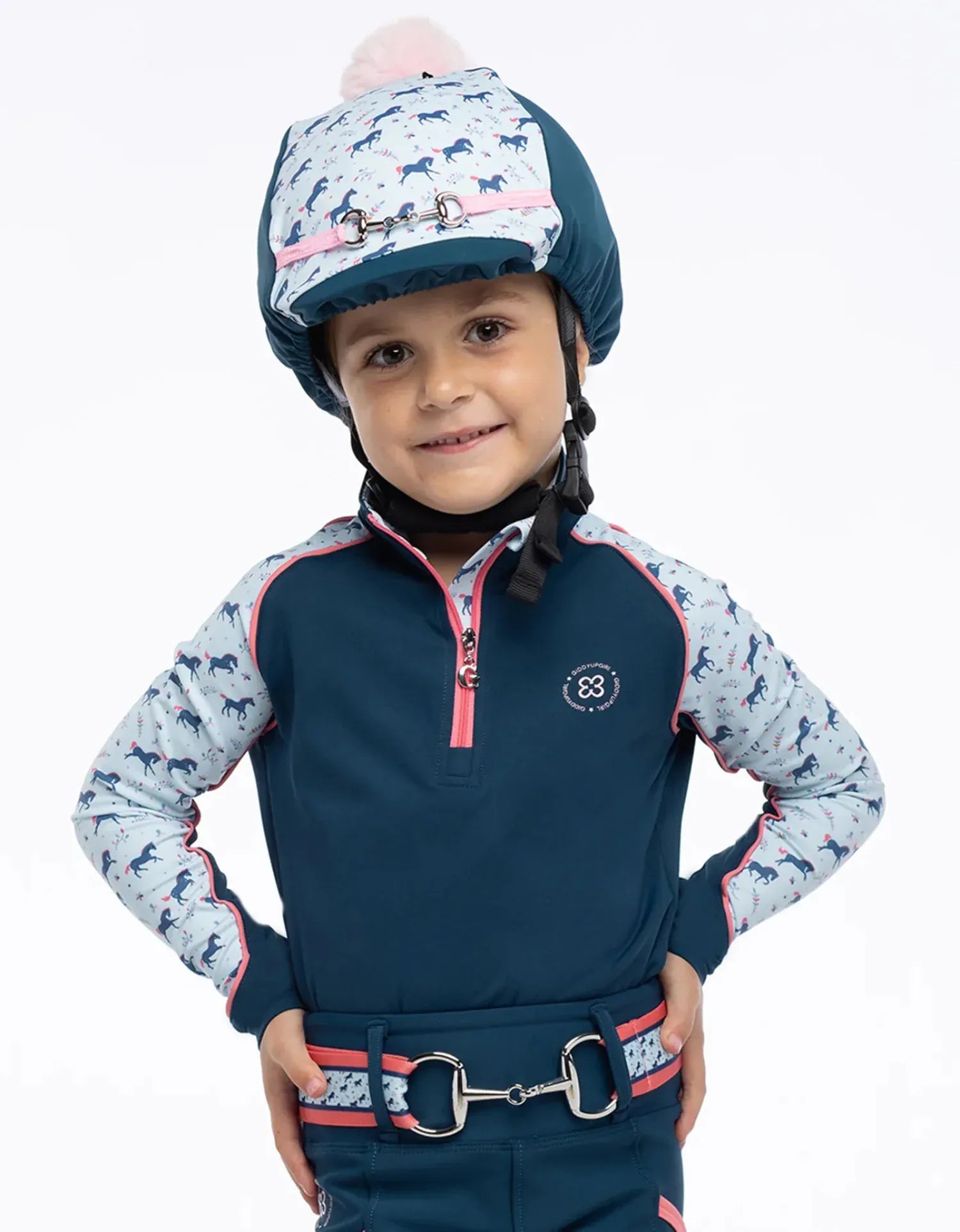 Giddy Up Girl Kids Riding Tops - Jackets 04 / Teal/Horse Print Giddy Up Girl Baselayer Girls Rosalind