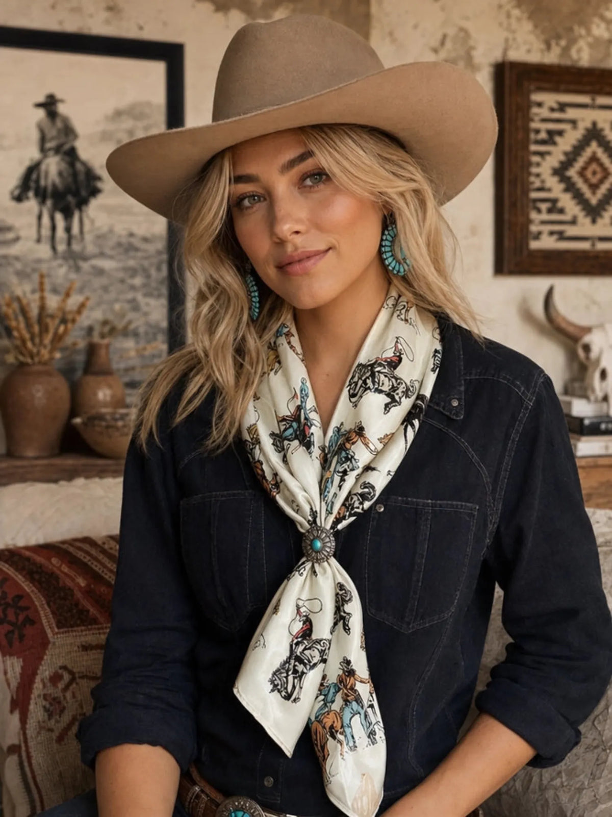 Gympie Saddleworld & Country Clothing Bandanas - Scarves 28x28in / Ivory/Multi Wild Rag Western Print