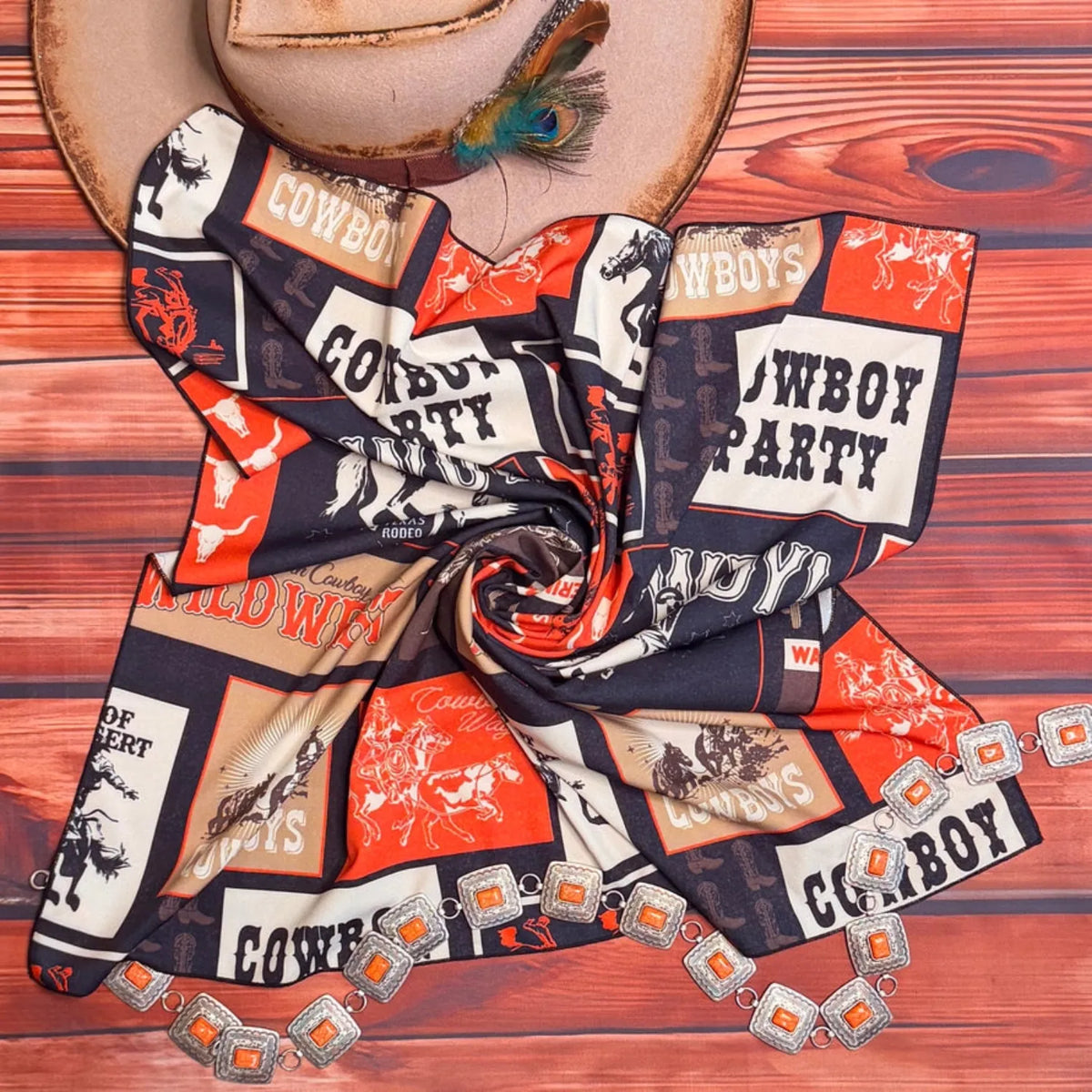 Gympie Saddleworld & Country Clothing Bandanas - Scarves 28x28in / Rust/Brown Wild Rag Western Cowboy Print