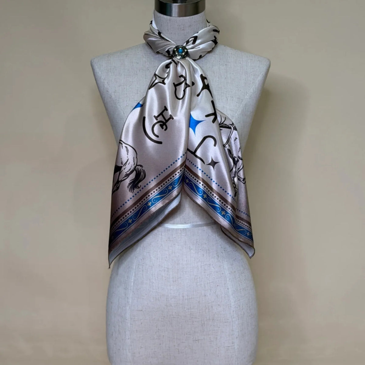 Gympie Saddleworld & Country Clothing Bandanas - Scarves 36x36in / Cream/Blue Wild Rag Western Horse Branding Print
